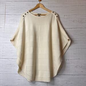 Talbots Sweater Womens Size Small Ivory Poncho Nautical Buttons Cape Lambs Wool